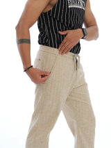 L&C Khaki | Relax Fit | Regular Length | Casual Lowers for Men with right side pocket chain| Lined Linen Look | Cotton Blend