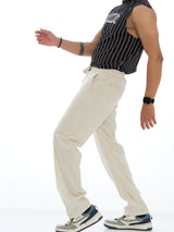 L&C Beige | Relax Fit | Regular Length | Casual Lowers For Men with right side pocket chain| Lined Linen Look | Cotton Blend