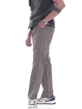 L&C Brown | Relax Fit | Linen Look | Regular Length Casual Lowers For Men with chain on right side pocket | Cotton Blend