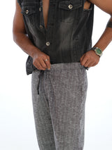 L&C Grey | Relax Fit | Regular Length | Casual Lowers For Men with chain on right side pocket| Lined Linen Look | Cotton Blend