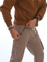 L&C Brown | Ankle Length | Cotton Dobby| Cargo Joggers for Men with chain on both side pockets| Casual Wear | Joggers Fit