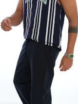 L&C Navy | Checked Dobby | Relax Fit | Regular Length | Casual Lowers For Men | Cotton Comfort Fabric