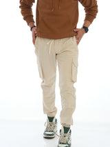 L&C Beige | Ankle Length | Cargo Joggers for Men with chain on both side pockets | Cotton Dobby | Casual Wear