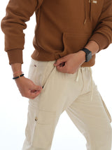 L&C Beige | Ankle Length | Cargo Joggers for Men with chain on both side pockets | Cotton Dobby | Casual Wear