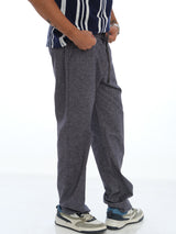 L&C Blue | Relax Fit | Regular Length | Casual Lowers for Men with chain on right side pocket| Linen Look | Cotton Blend Fabric