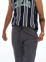 L&C Blue | Relax Fit | Regular Length | Casual Lowers for Men with chain on right side pocket| Linen Look | Cotton Blend Fabric