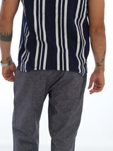 L&C Blue | Relax Fit | Regular Length | Casual Lowers for Men with chain on right side pocket| Linen Look | Cotton Blend Fabric