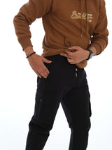 L&C Black | Ankle Length | Cargo Joggers for Men with chain on both side pockets| Cotton Dobby | Casual Wear