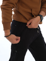 L&C Black | Ankle Length | Cargo Joggers for Men with chain on both side pockets| Cotton Dobby | Casual Wear