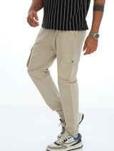 L&C Light Grey | Joggers Fit | Ankle Length | Cargo Joggers For Men with chain on both side pockets | Cotton Dobby Fabric