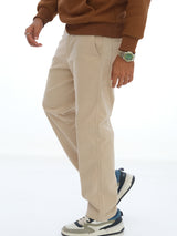 L&C Beige Relax Fit Regular Length Casual Cordroi Trousers For Men | Patch Pocket | Imported Fabric