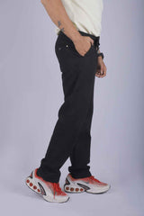 L&C Black | Relax Fit | Jacquard Print | Cotton Blend Casual Lowers with chain on right side pocket