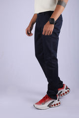 L&C Navy| Cotton Shelf Dobby| Narrow Fit| Side Elasticated Casual Trousers for Men