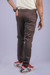 L&C Brown| Cotton Shelf Dobby| Narrow Fit| Side Elastic Casual Trousers for Men