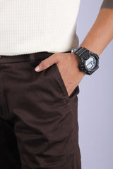 L&C Brown| Cotton Shelf Dobby| Narrow Fit| Side Elastic Casual Trousers for Men