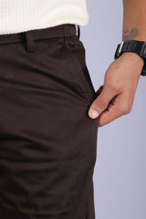 L&C Brown| Cotton Shelf Dobby| Narrow Fit| Side Elastic Casual Trousers for Men