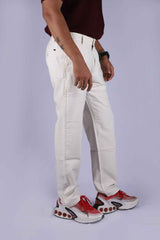 L&C Beige | Linen Look Dobby| Relax Fit| Side Elastic lining Casual Linen Trousers with right pocket chain