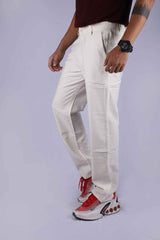 L&C Beige | Linen Look Dobby| Relax Fit| Side Elastic lining Casual Linen Trousers with right pocket chain