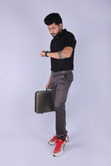 L&C Grey| Cotton Shelf Dobby| Narrow Fit| Side Elasticated Casual Trousers for Men