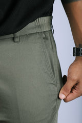 L&C Olive| Cotton Shelf Dobby| Narrow Fit| Side Elasticated Casual Trousers for Men