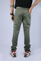 L&C Olive| Cotton Shelf Dobby| Narrow Fit| Side Elasticated Casual Trousers for Men