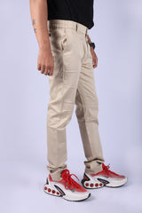 L&C Beige| Narrow Fit| Cotton Shelf Dobby Fabric| Side Elastic Casual Trousers for Men