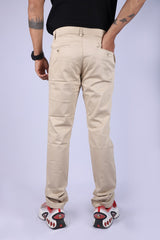 L&C Beige| Narrow Fit| Cotton Shelf Dobby Fabric| Side Elastic Casual Trousers for Men
