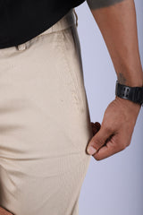 L&C Beige| Narrow Fit| Cotton Shelf Dobby Fabric| Side Elastic Casual Trousers for Men