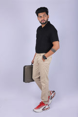 L&C Beige| Narrow Fit| Cotton Shelf Dobby Fabric| Side Elastic Casual Trousers for Men