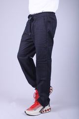 L&C Navy | Linen Blend | Checked Dobby | Relax Fit | Casual Lowers