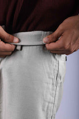 L&C Khaki | Relax Fit | Linen look lined Dobby | Side Elastic Casual Trousers with chain on right side pocket tailored for Men