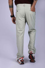L&C Khaki | Relax Fit | Linen look lined Dobby | Side Elastic Casual Trousers with chain on right side pocket tailored for Men