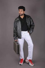 L&C White | Relax Fit | Jacquard Print | Cotton Blend | Casual Lowers with chain on right side pocket