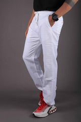 L&C White | Relax Fit | Jacquard Print | Cotton Blend | Casual Lowers with chain on right side pocket