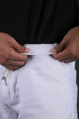 L&C White | Relax Fit | Jacquard Print | Cotton Blend | Casual Lowers with chain on right side pocket