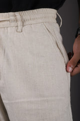 L&C Beige | Relax Fit | Linen Blend | Lined | Casual Lowers for Men