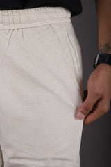 L&C Beige | Linen Blend | Relax Fit | Checked Dobby Lowers