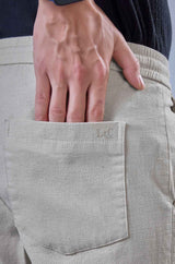 L&C Men's Beige Cotton Dobby Casual Lowers | Comfort Fit