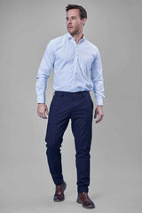 L&C Navy Checked Regular Fit Ankle Length Formal/Casual Pants For Men | Polyester Viscose Blend