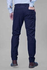 L&C Navy Checked Regular Fit Ankle Length Formal/Casual Pants For Men | Polyester Viscose Blend