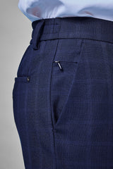 L&C Navy Checked Regular Fit Ankle Length Formal/Casual Pants For Men | Polyester Viscose Blend