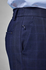 L&C Navy Checked Regular Fit Ankle Length Formal/Casual Pants For Men | Polyester Viscose Blend