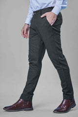 L&C Olive Checked Regular Fit Ankle Length Formal/Casual Pants For Men | Polyester Viscose Blend