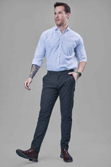L&C Dark Grey Plain Regular Fit Ankle Length Formal/Casual Pants For Men | Polyester Viscose Blend