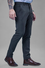 L&C Dark Grey Plain Regular Fit Ankle Length Formal/Casual Pants For Men | Polyester Viscose Blend