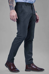 L&C Dark Grey Plain Regular Fit Ankle Length Formal/Casual Pants For Men | Polyester Viscose Blend