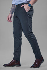 L&C Dark Grey Plain Regular Fit Ankle Length Formal/Casual Pants For Men | Polyester Viscose Blend