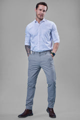 L&C Light Grey Plain Regular Fit Ankle Length Formal/Casual Pants For Men | Polyester Viscose Blend
