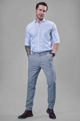 L&C Light Grey Plain Regular Fit Ankle Length Formal/Casual Pants For Men | Polyester Viscose Blend