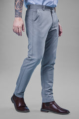 L&C Light Grey Plain Regular Fit Ankle Length Formal/Casual Pants For Men | Polyester Viscose Blend